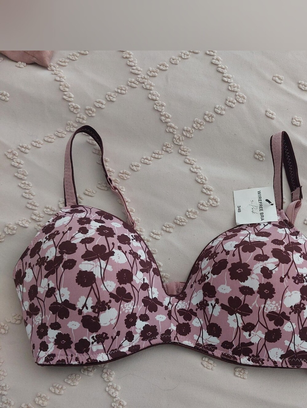 2/$10 Anne KLEIN So Pretty - Women's Floral Pink T-Shirt Bra - Molded Cups